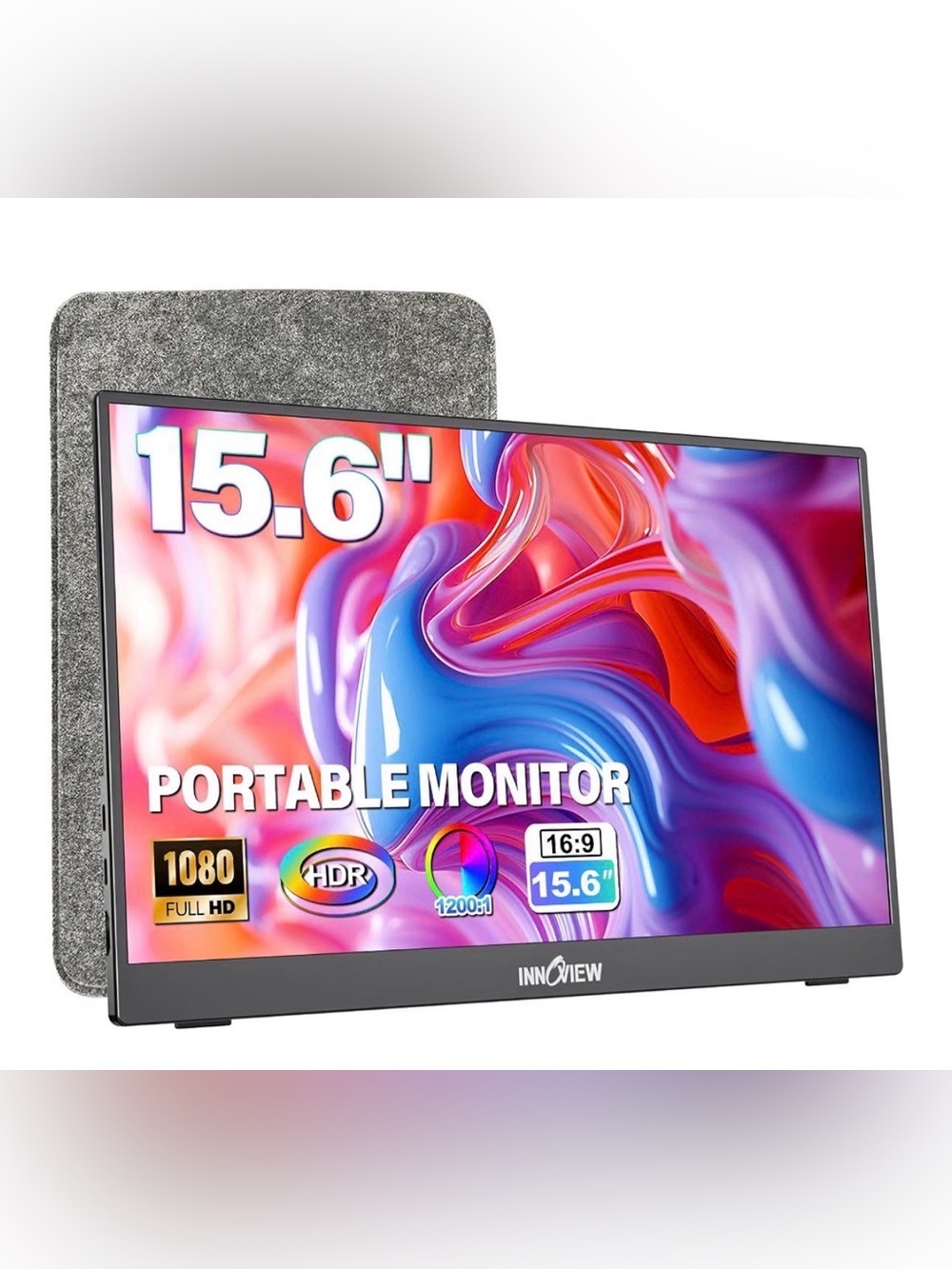 InnoView Portable Monitor 15.6" 1080P for Laptop with Protective Sleeve